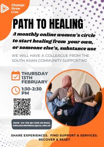 Poster for Kirklees path to healing womens' online support group