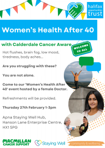 Poster for Women's Health after 40 event 27th February